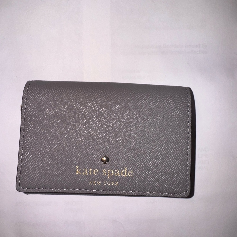 Kate Spade Charcoal Card Holder with Gold Accents